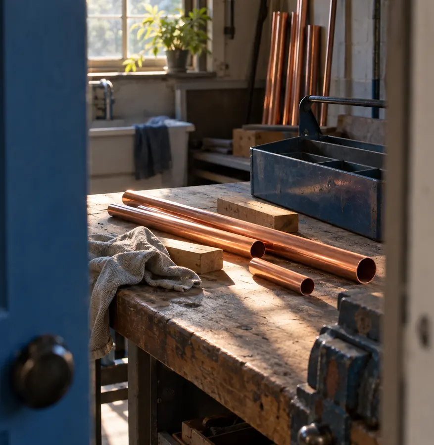 Illustration of plumbing businesses equipment and workspace